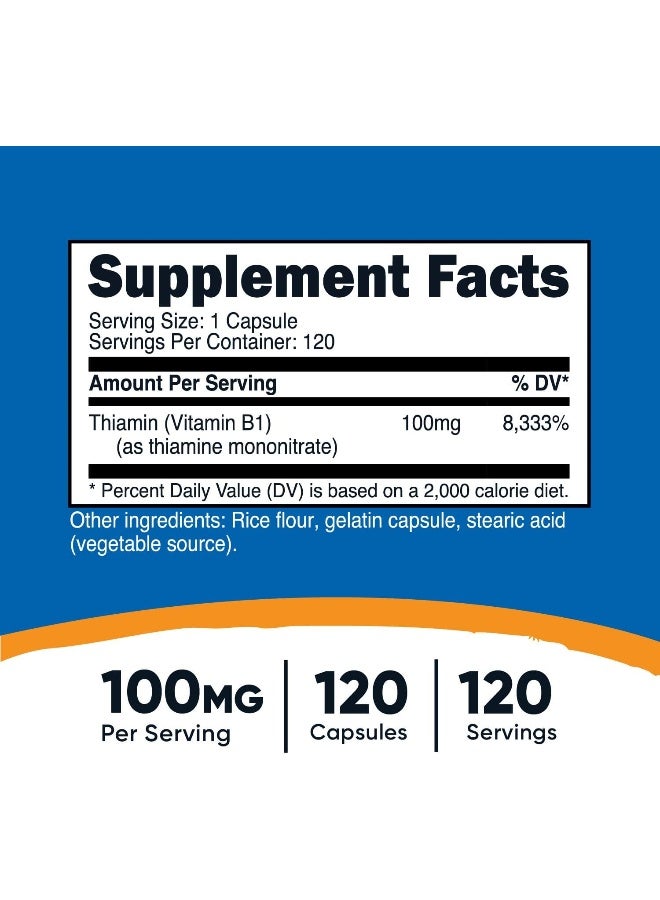نيوتريكوست فيتامين ب1 (ثيامين) 100 ملغ، 120 كبسولة - خالية من الغلوتين وغير معدلة وراثيًا - Image 2