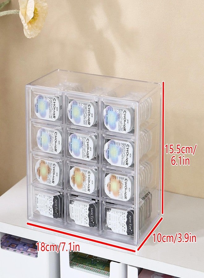 Klmnop Daily Contact Lens Organizer Case, 12 Grids Large Capacity Colored Contact Lenses Storage Box, Clear Plastic Daily Contact Lenses Dispenser for All Brand(Clear - Image 3