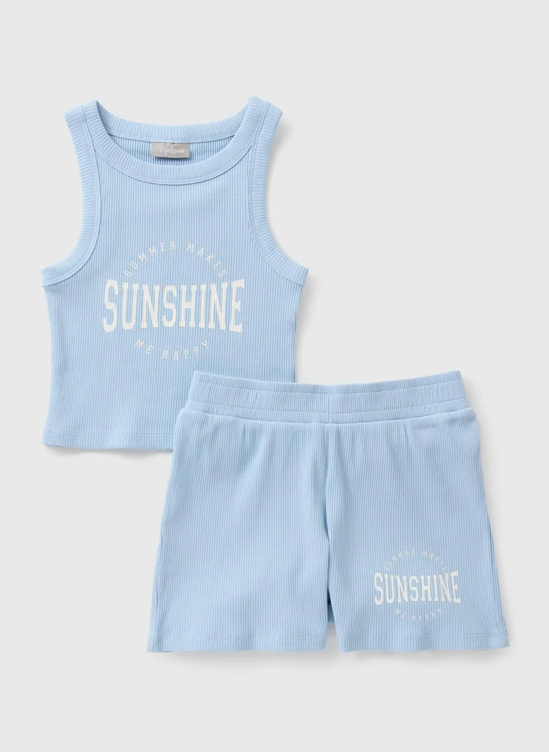 Matalan Girls Blue RIbbed Top and Vest Set