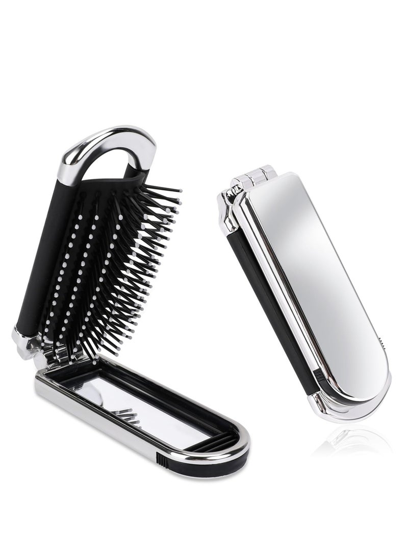 SYOSI 2Pcs Folding Hair Brushes with Mini Mirrors, Collapsible Pocket Size Travel Hair Brushes with Compact Design, Hair Styling Tools for Gym, Trip, Purse, Swimming - Image 1