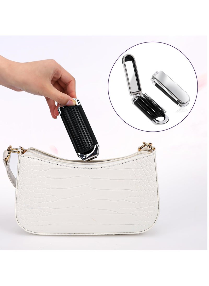 SYOSI 2Pcs Folding Hair Brushes with Mini Mirrors, Collapsible Pocket Size Travel Hair Brushes with Compact Design, Hair Styling Tools for Gym, Trip, Purse, Swimming - Image 4
