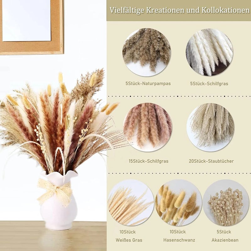 Bluejw G36 Wedding Decor Pampas Grass Bouquet - Boho Dried Flowers Mix with Bunny Tails & Natural Dried Plants for Christmas Home Decor - Image 1