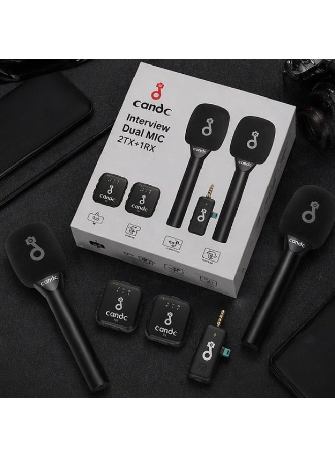 candc Dual Wireless Interview Microphone 2TX + 1RX – Portable Plug & Play Mic for Smartphones, Clear Audio Recording - Image 2