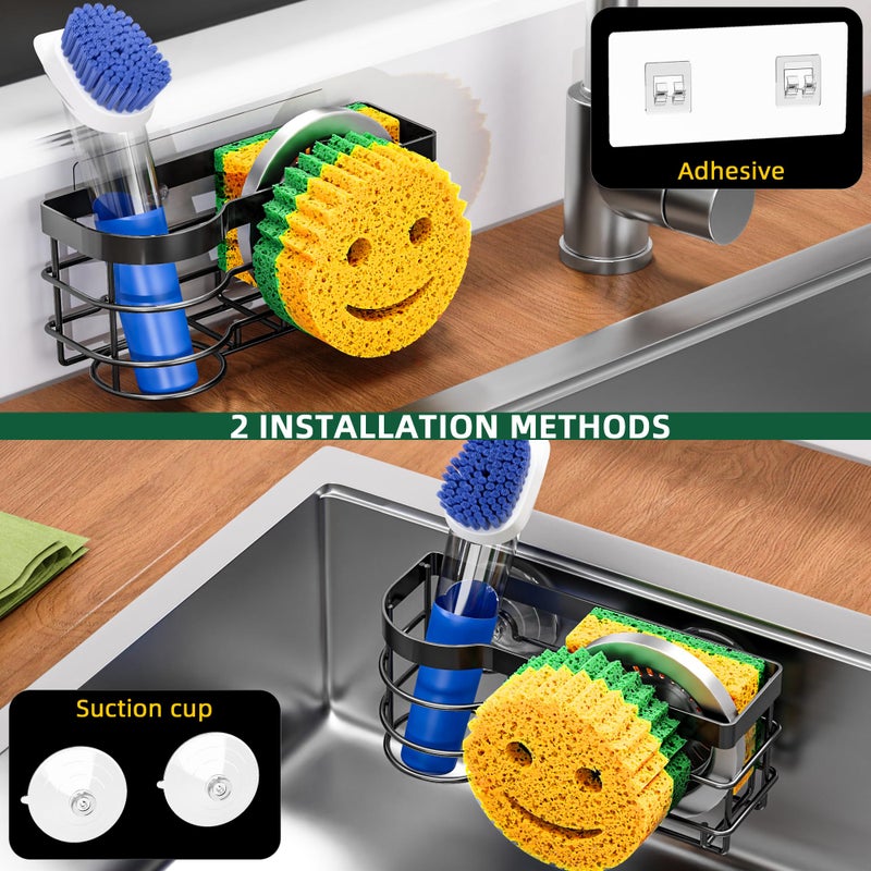Cisily Smiley Sponge Holder for Kitchen Sink Caddy, Stainless Steel Movable Brush Holder Dish Cloth Hanger, Suction Cup Sink Caddy Organizer Accessories - Image 3