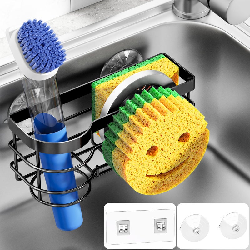 Cisily Smiley Sponge Holder for Kitchen Sink Caddy, Stainless Steel Movable Brush Holder Dish Cloth Hanger, Suction Cup Sink Caddy Organizer Accessories - Image 1