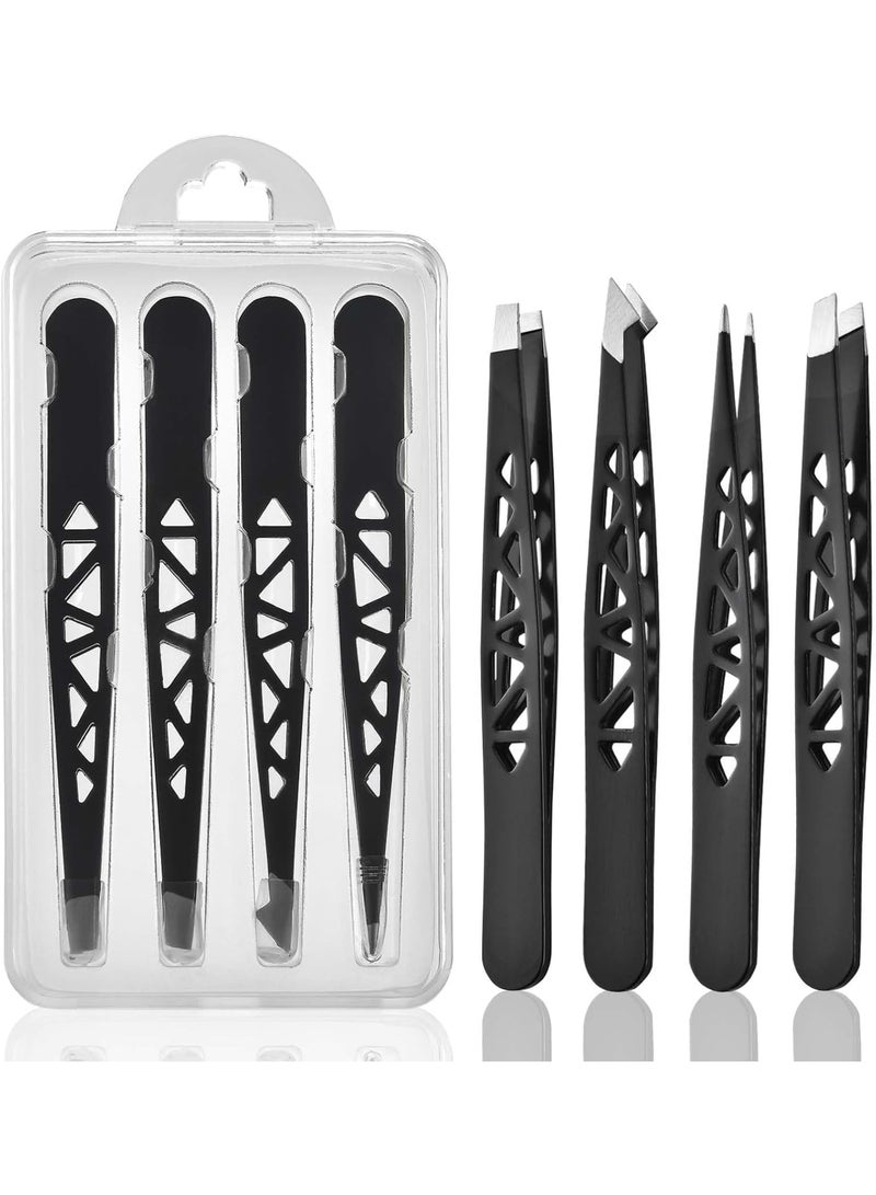 SOLARAE Tweezers Set, 4 Pcs Stainless Steel Lash Tweezers, Hair Plucking Daily Beauty Tools, Precision Tweezer for Ingrown Hair, Facial Hair, Splinter Removal, for Women and Men - Image 1