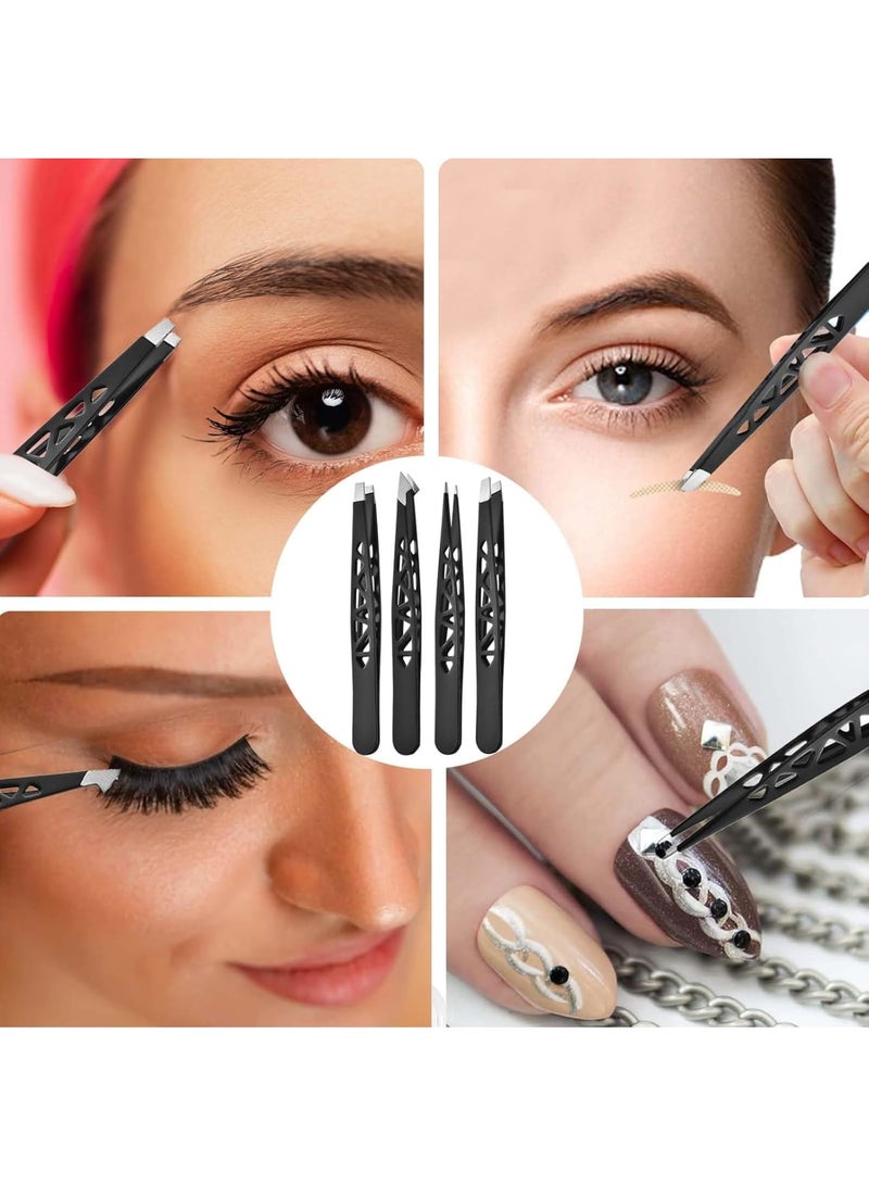 SOLARAE Tweezers Set, 4 Pcs Stainless Steel Lash Tweezers, Hair Plucking Daily Beauty Tools, Precision Tweezer for Ingrown Hair, Facial Hair, Splinter Removal, for Women and Men - Image 2