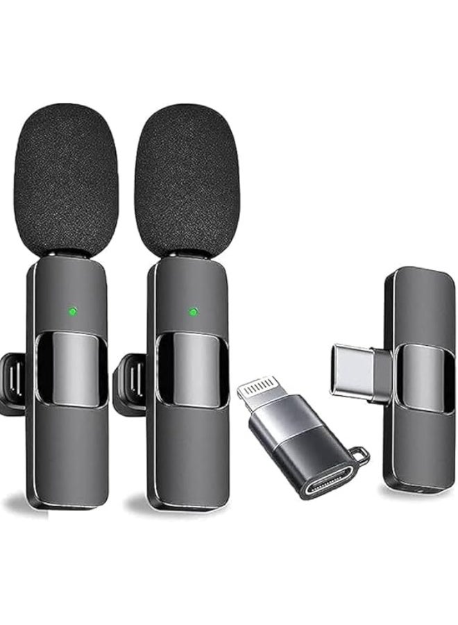 ميكروفون لاسلكي K9 بمشبك تسجيل مزدوج متعدد الاتجاهات مع جهاز استقبال للكمبيوتر المحمول والكاميرا بمدخل أيفون ومدخل اخر من نوع تايب سي لتسجيل الفيديو على YouTube عبر الإنترنت ومكالمات التكبير - Image 1