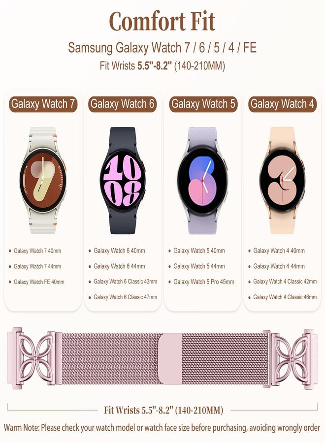 Getino Magnetic Metal Strap Compatible with Galaxy Watch 7 Band, Galaxy Watch 6 Classic Band FE 5 Pro 4 Active 2, 20mm Milanese Floral Dressy Wristband for Samsung Watch Bands Women 40mm 44mm 45mm - Image 5