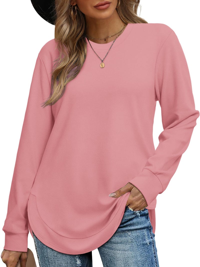 OFEEFAN Sweatshirt for Women Trendy Womens Long Sleeve Tops Dressy Casual Baby Pink M - Image 2
