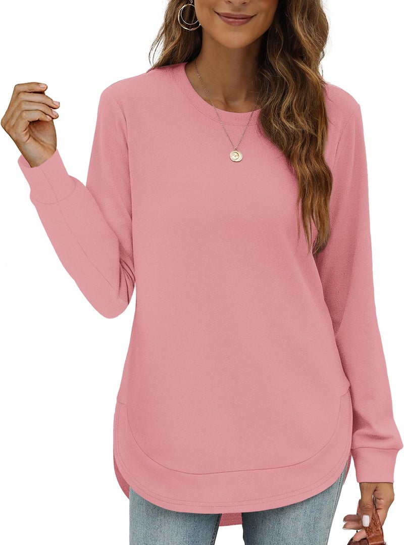 OFEEFAN Sweatshirt for Women Trendy Womens Long Sleeve Tops Dressy Casual Baby Pink M - Image 1