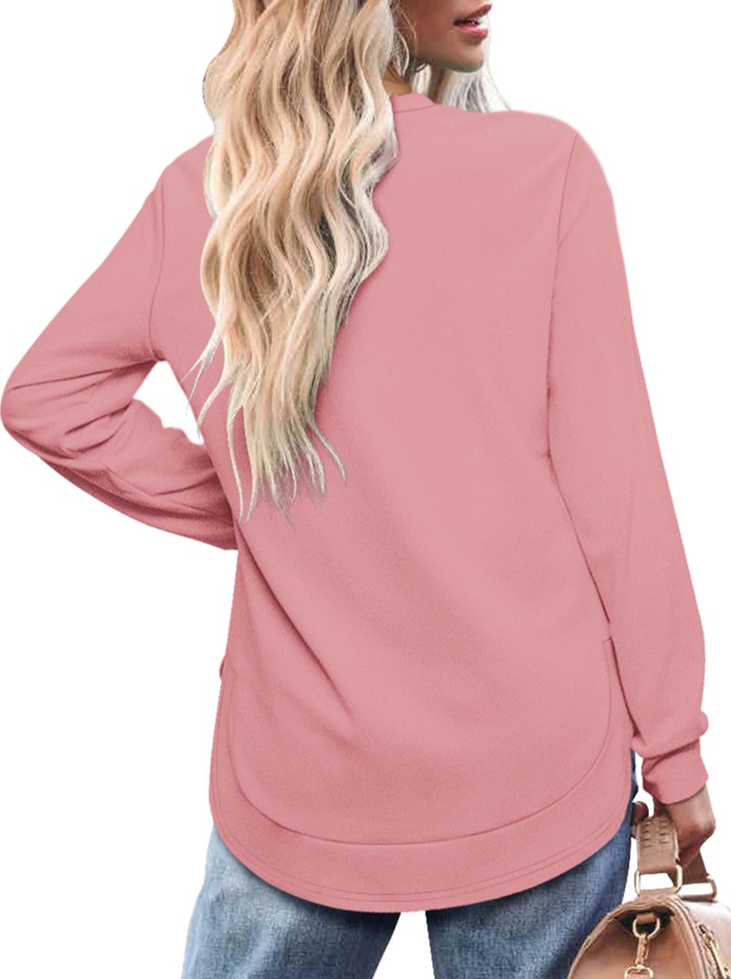 OFEEFAN Sweatshirt for Women Trendy Womens Long Sleeve Tops Dressy Casual Baby Pink M - Image 3