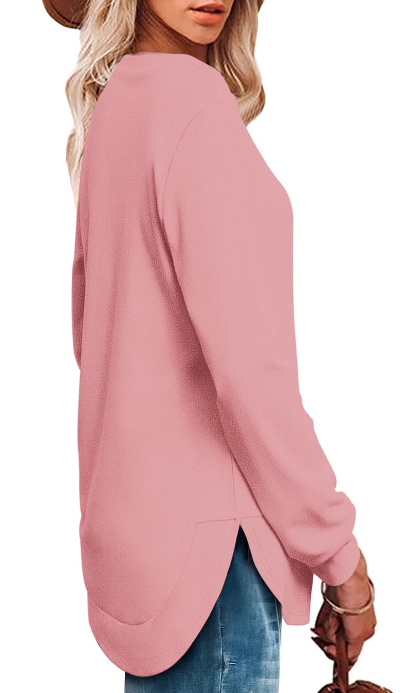 OFEEFAN Sweatshirt for Women Trendy Womens Long Sleeve Tops Dressy Casual Baby Pink M - Image 4