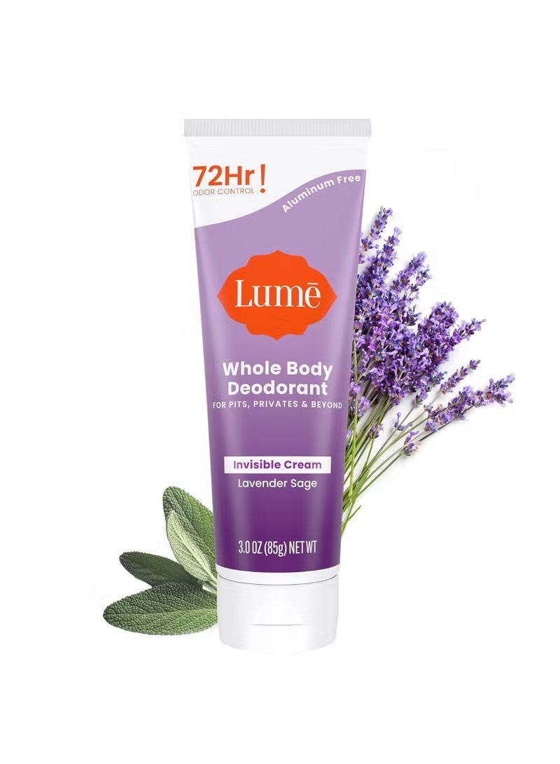 Lume Whole Body Deodorant - Invisible Cream Tube - 72 Hour Odor Control - Aluminum Free, Baking Soda Free, Skin Safe - 3.0 ounce (Lavender Sage) - Image 1