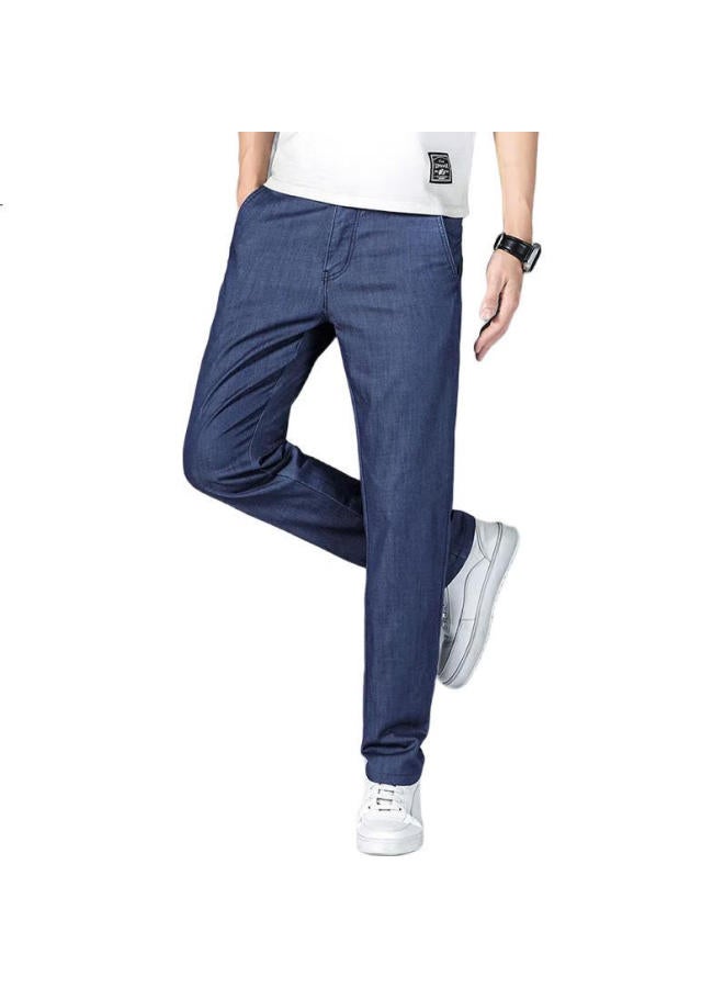 Playboy Ice Silk Thin Jeans For Men, Spring And Summer Pants, Men'S Tencel Loose Straight-Leg Business Casual Trousers, Dark Blue, Size 34 - Image 2