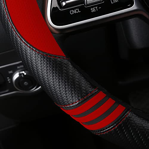 HighnessHwoo Car Steering Wheel Covers for Women Padded Carbon Fiber PU Leather Cute Auto Interior Accessories for Vehicle, Sedan, Universal, Anti Slip, Red, Standard Size 14.5-15"(37-38cm) - Image 4