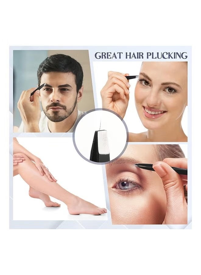 مجموعة ملاقط الحواجب، مجموعة إزالة دقيقة من الفولاذ المقاوم للصدأ لشعر الوجه والشعر الذي ينمو للداخل والشظايا، مناسبة للنساء والرجال (أسود) - Image 4