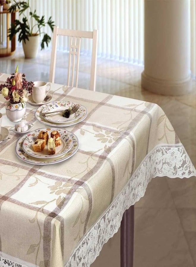 Freelance PVC Vinyl Tuscany Beige Backing Dining Plastic Table Cover Cloth - Waterproof Protector, 4 Seater, Round 60 inches (with White Border Edge Lace) - Product of Meiwa, Japan - Image 2