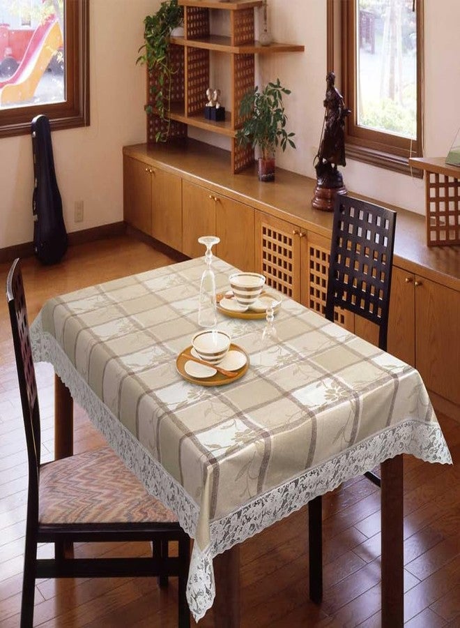 Freelance PVC Vinyl Tuscany Beige Backing Dining Plastic Table Cover Cloth - Waterproof Protector, 4 Seater, Round 60 inches (with White Border Edge Lace) - Product of Meiwa, Japan - Image 1