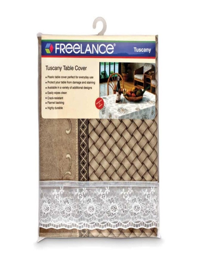 Freelance PVC Vinyl Tuscany Beige Backing Dining Plastic Table Cover Cloth - Waterproof Protector, 4 Seater, Round 60 inches (with White Border Edge Lace) - Product of Meiwa, Japan - Image 5