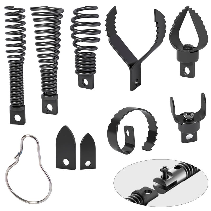 Richcat Drain Snake Drill Attachment,Cutter and Auger Set,Used in 50-100FT AC Drain Cleaning Machine,Fits 5/16 to 3/4 inch Drain Snake Cable,Drain Cleaner Combination Cutter Heads,410 stainless steel - Image 1