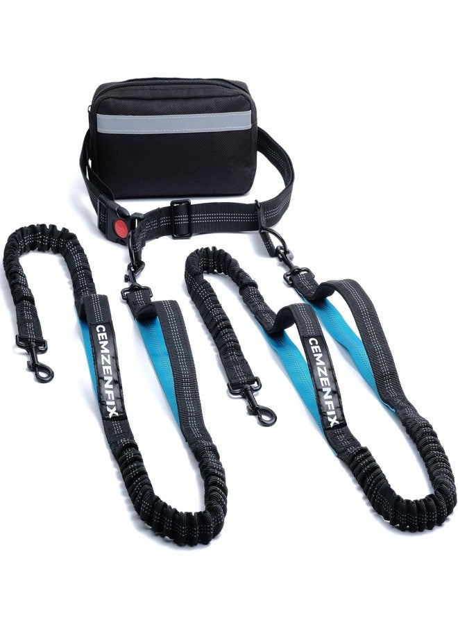 CEMZENFIX Hands Free Dog Leash for 2 Dogs – Waist Leash for Dog Walking with Dual Bungee, Reflective No Pull Design, Adjustable Belt & Pouch for Running, Hiking, Jogging - Image 1