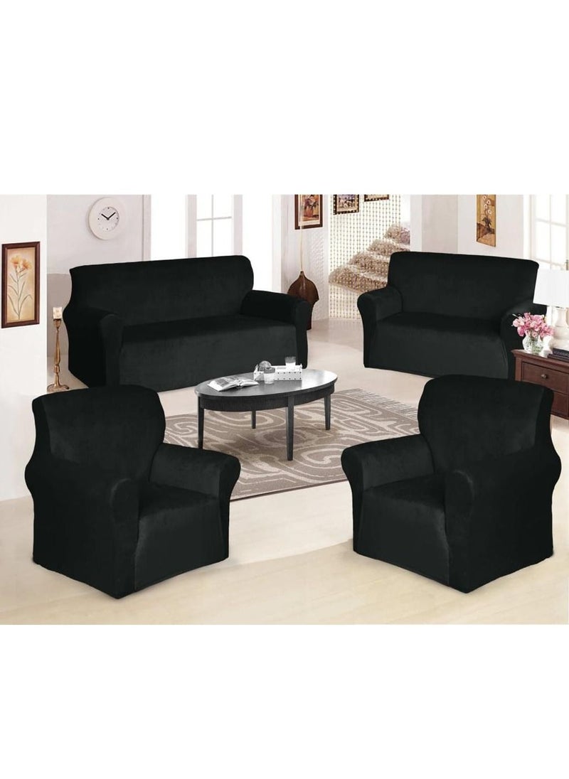 EVORY HOME Sofa Cover Velvet 4-Pieces Set of 7-Seater (3+2+1+1) Super Stretchable Anti-Wrinkle Slip Resistant Furniture Protector  - Image 1