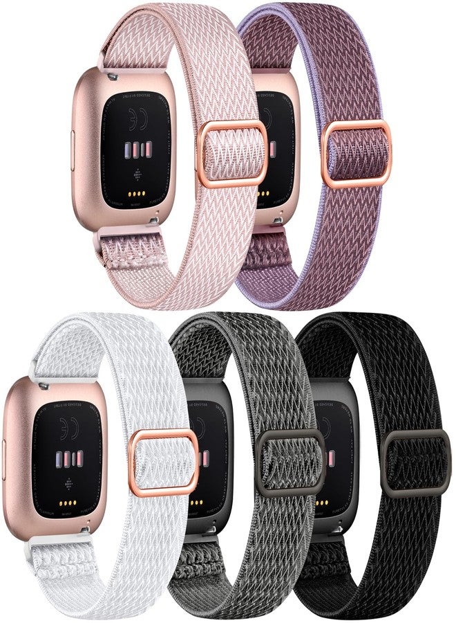 DaQin Elastic Sport Nylon Band Compatible with Fitbit Versa 2 Watch Bands Women Men, 5 Pack Adjustable Stretchy Solo Loop Wristband for Versa/Versa Lite/SE/Fitbit Versa 2 Bands Women of Smartwatch - Image 1