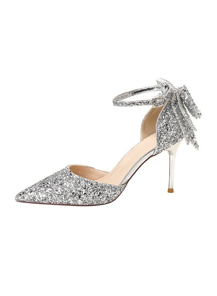 Sequin Bow Temperament High Heels  - Image 2