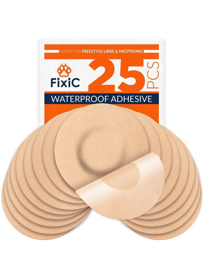 Fixic Freestyle Adhesive Patch 25 PCS – Good for Libre 1, 2, 3 & Plus – Enlite – Guardian – NO Glue in The Center of The Patch – Pre-Cut Back Paper – Long Fixation for Your Sensor! (Tan) - Image 1
