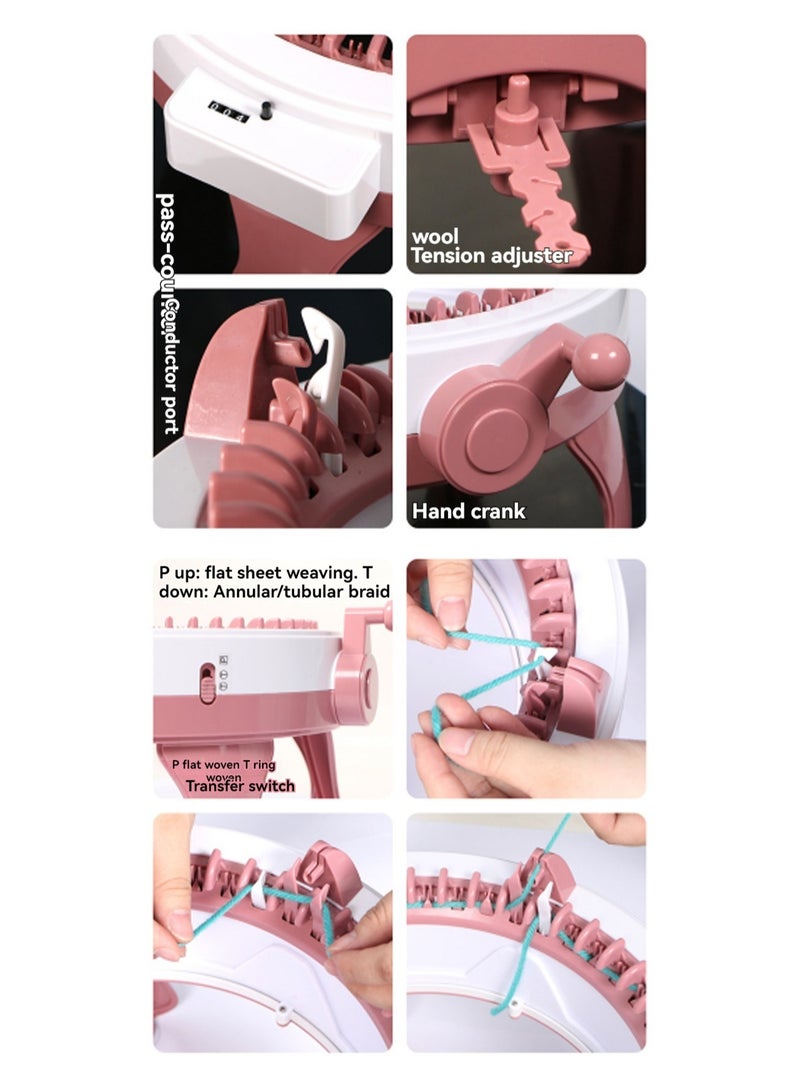 48-Needle Oversized Hand-Cranked Knitting Machine, Diy Creative Wool Hat Scarf Socks Rotary Double Knitting Machine Kit, Suitable For Adults And Children, Pink - Image 3