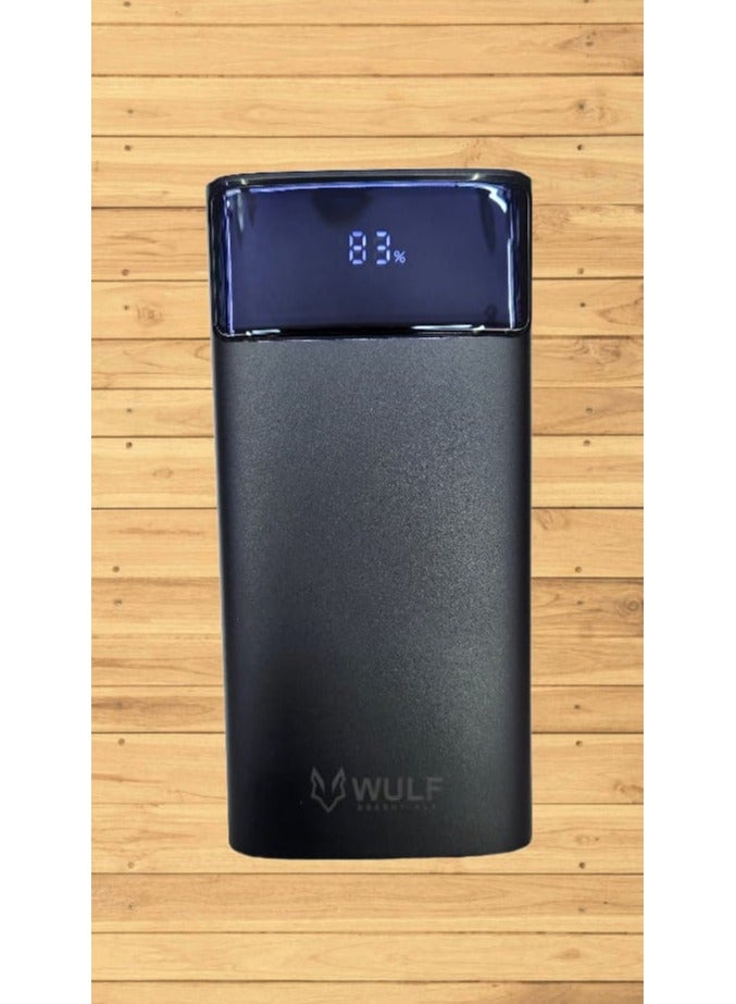 Wulf Power Bank 30000mAh, 22.5W Fast Charging, 4 USB Ports, 2 Type-C, 1 Micro USB And Built-in 3 Cable, Digital Display, Black - Image 4