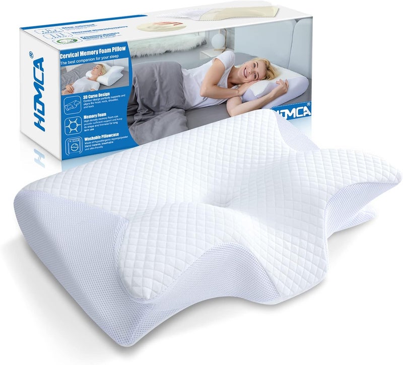 HOMCA Memory Foam Pillow, 2 in 1 Pillow for Sleeping, Neck Support Pillows for Side Back Stomach Sleepers with Breathable Pillowcase (White) - Image 1