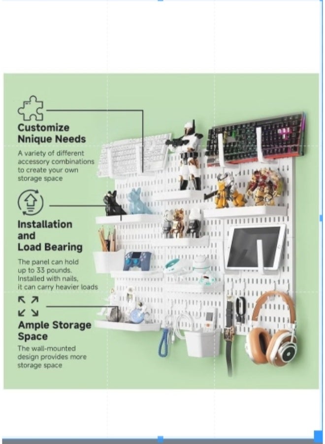 أنمي رفوف جداريه,3 قطعة بيغبوارد و 17 اكسسوارات وحدات معلقة ، جدار جبل عرض بيغبوارد لوحة أطقم للمنزل ، مكتب ، منظم مطبخ (أبيض)