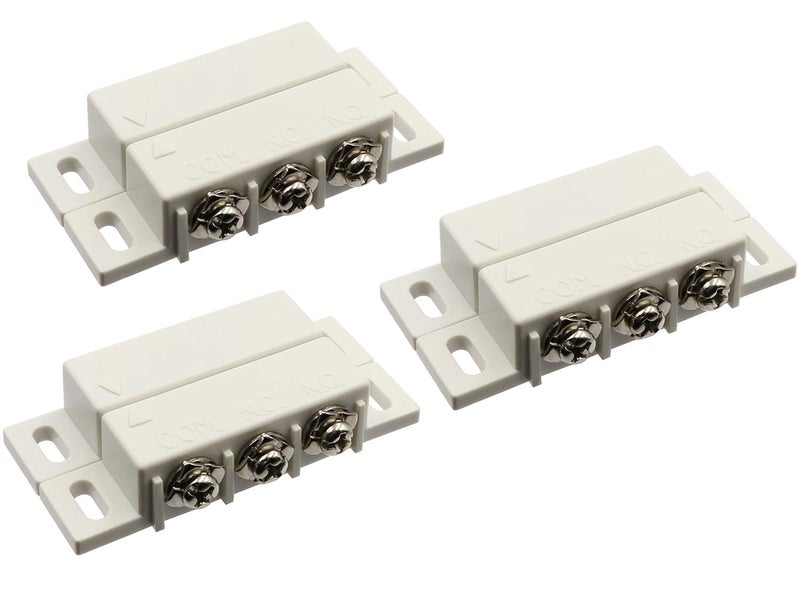 LBY 3 Sets Magnetic Reed Switch, Normally Open/Closed Contact Switch, Personal Gap Alarm, DC 5V/12V/24V Compatible, with Screws, Plastic ABS Shell, White - Image 1