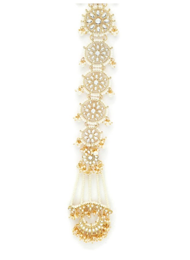 Karatcart - Karatcart Gold Plated Floral White Kundan Bridal Wedding Hair Braid Choti - Image 1