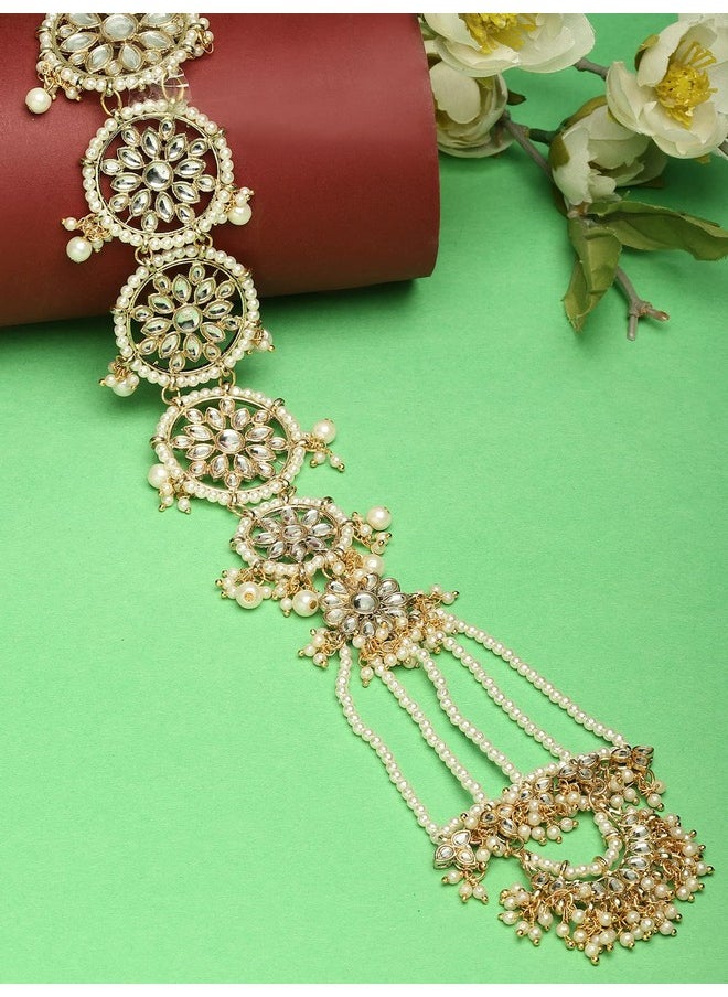 Karatcart - Karatcart Gold Plated Floral White Kundan Bridal Wedding Hair Braid Choti - Image 1