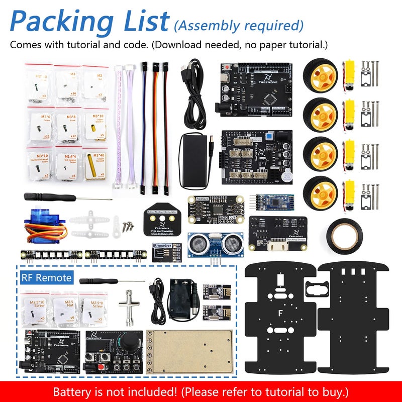Freenove 4WD Car Kit with Remote (Compatible with Arduino IDE), Line Tracking, Obstacle Avoidance, Wireless Control App, Ultrasonic Sensor Motor Servo - Image 2