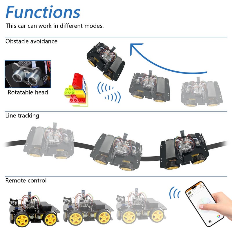 Freenove 4WD Car Kit with Remote (Compatible with Arduino IDE), Line Tracking, Obstacle Avoidance, Wireless Control App, Ultrasonic Sensor Motor Servo - Image 3