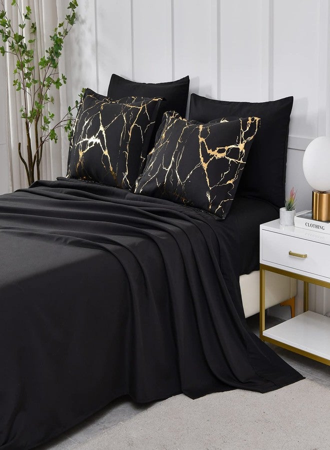 Yogeneg Gold Metallic Marble Comforter Set Queen Size,7 Piece Bed in a Bag,Foil Print Glitter Black Comforter and Sheet Set,All Season Soft Microfiber Complete Bedding Sets(Black,Queen) - Image 4