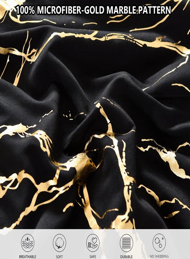 Yogeneg Gold Metallic Marble Comforter Set Queen Size,7 Piece Bed in a Bag,Foil Print Glitter Black Comforter and Sheet Set,All Season Soft Microfiber Complete Bedding Sets(Black,Queen) - Image 5