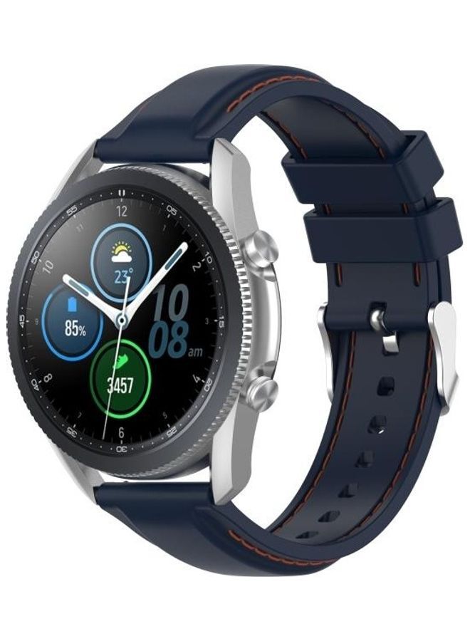 NIBEMINENT Silicone Replacement Strap Watchband For Samsung Galaxy Watch 3 45mm/Gear S3 22mm Dark Blue/Silver - Image 4