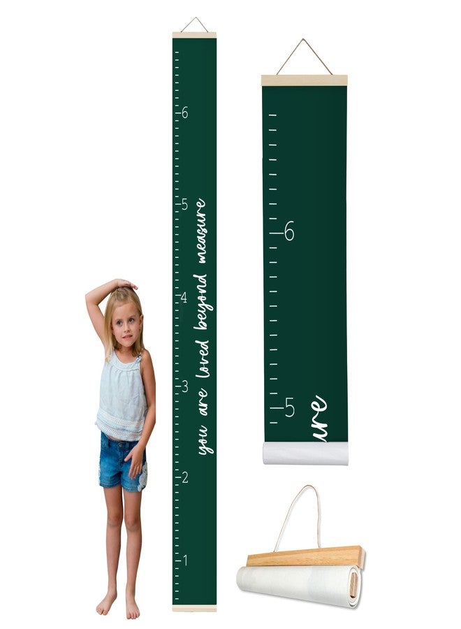 Morxy Canvas Growth Chart for Kids - Unisex Kids Room Wall Decor - Measuring Height Chart- Wall Tape with Height Chart for Kids (Loved Beyond Measure Dark Green) - Image 1