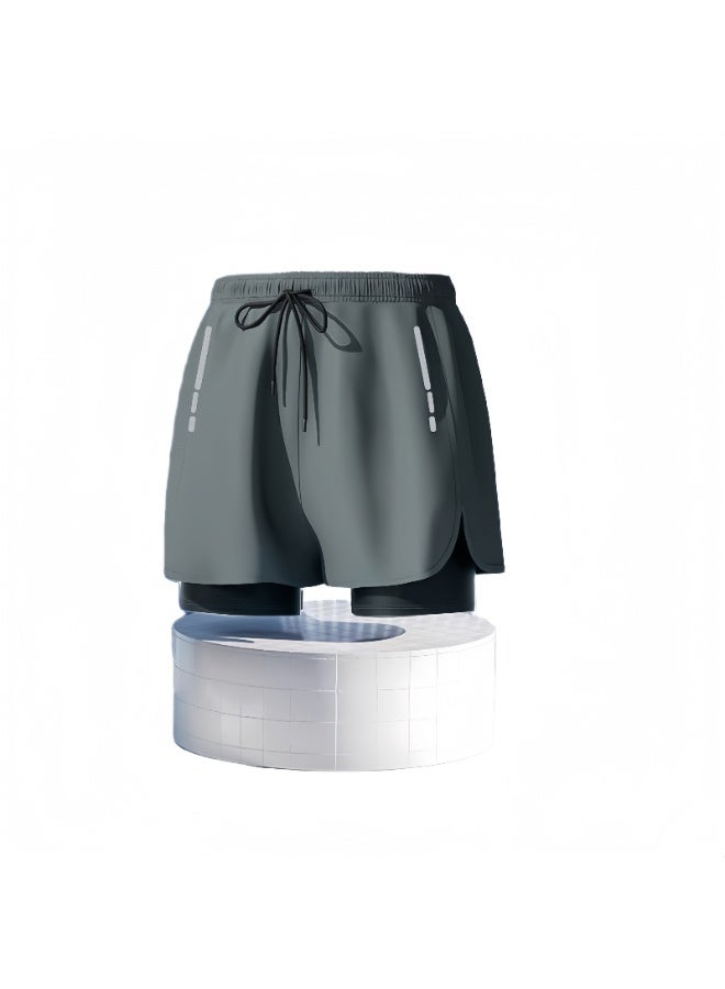 S-Quality Men’s Plus-Size Swim Shorts – Quick-Dry with Built-In Mesh Liner, Loose Fit in Grey - Image 3