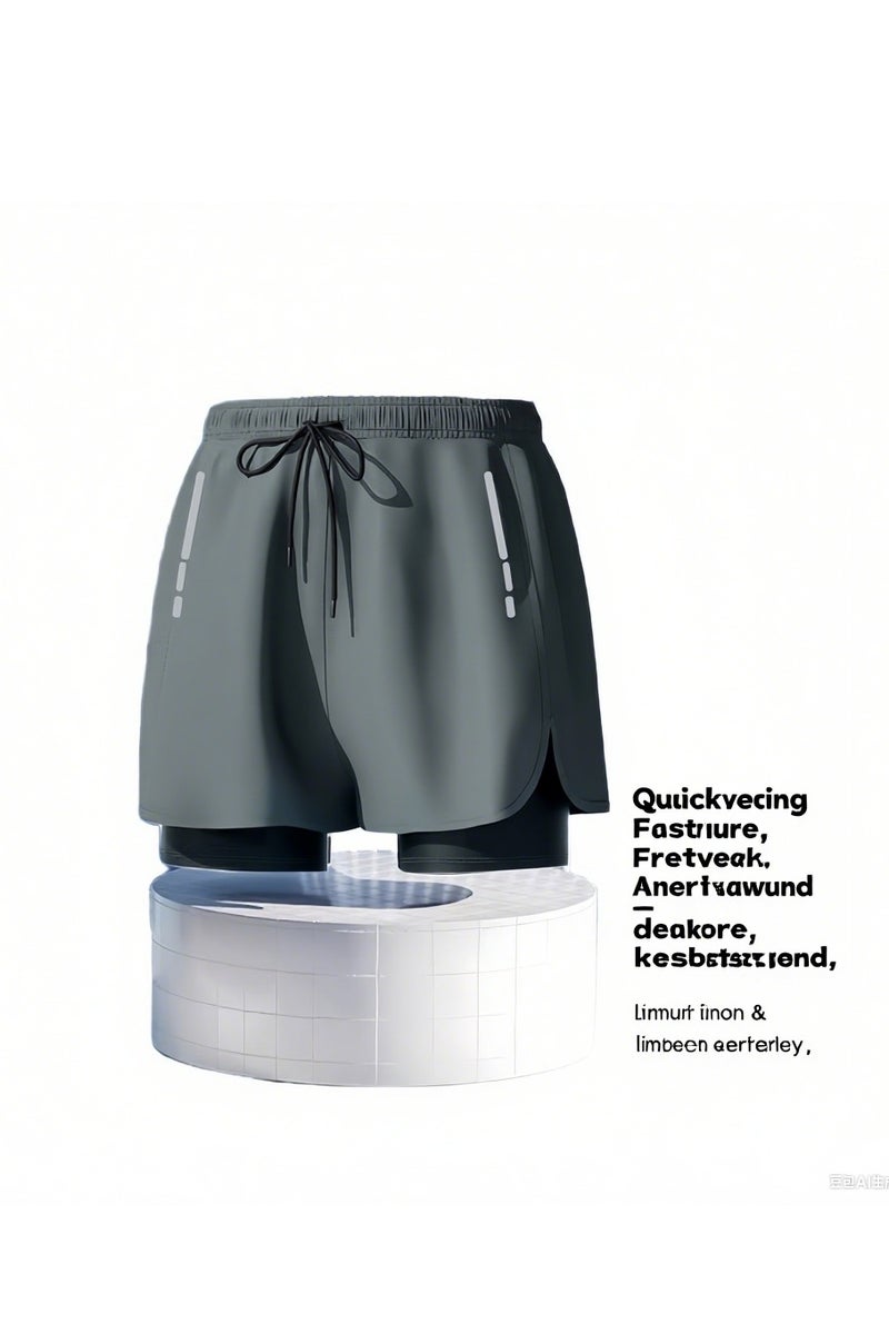 S-Quality Men’s Plus-Size Swim Shorts – Quick-Dry with Built-In Mesh Liner, Loose Fit in Grey - Image 4