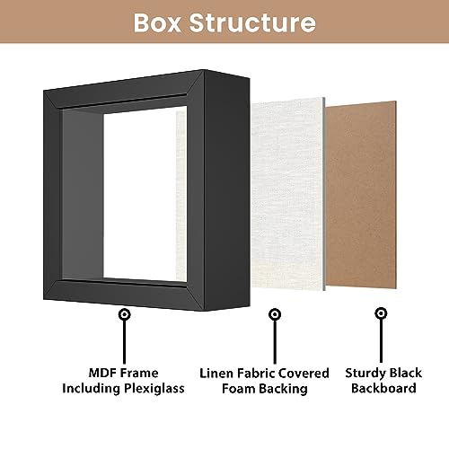 Califortree 5x5 Small Shadow Box Picture Frame with Soft Linen Back - Push Pins Included, Memory Shadow Box Display Case, Black - Image 2