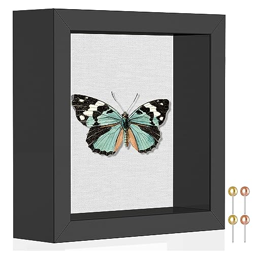 Califortree 5x5 Small Shadow Box Picture Frame with Soft Linen Back - Push Pins Included, Memory Shadow Box Display Case, Black - Image 1