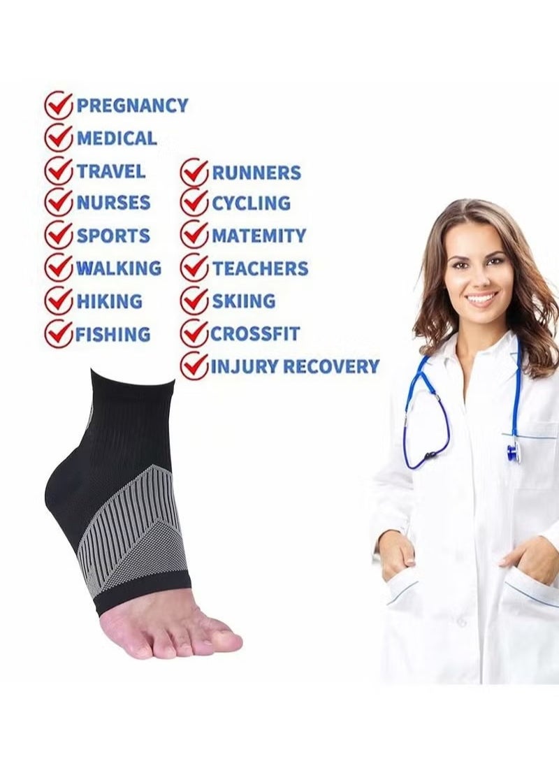 Generic - Ankle Compression Sleeve for Women Men, 20-30 mmHg Foot Sleeves for Ankle Heel Support Injury Recovery for Sports Achilles, Ankle Protection for Running Cycling Dancing Ankle Sports Socks (Black M) - Image 1