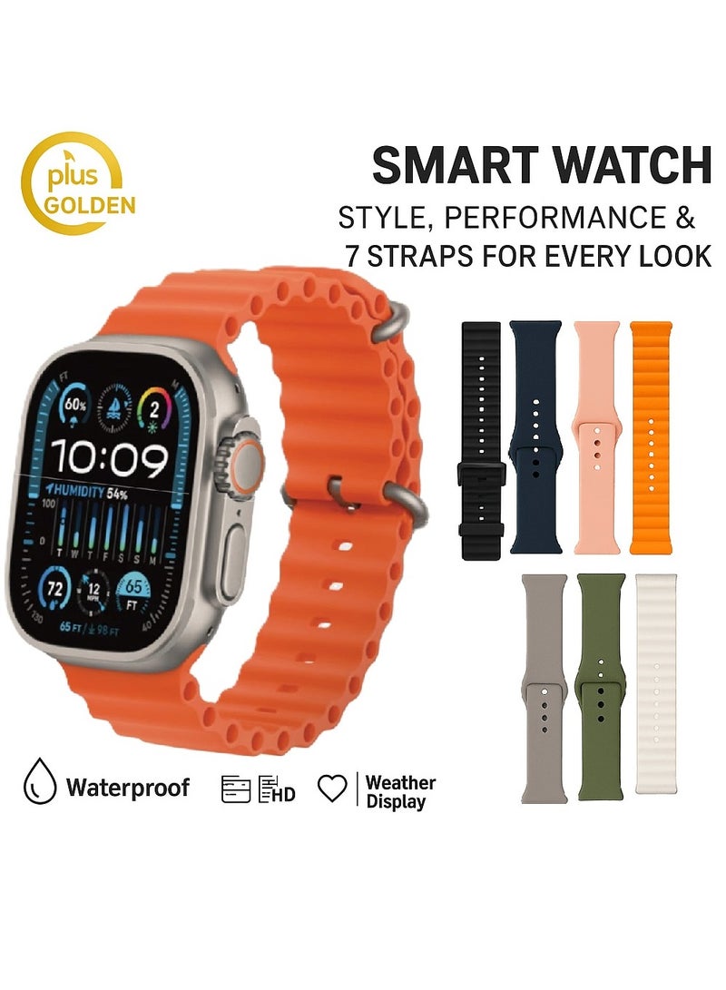 أس بي ساعة ذكية 7+1شاشة اموليد الاصدار التاسع لحساب السعرات الحرارية و استقبال الرسائل و المكالمات و تدعم اللغة العربية مقاس 49 مم- برتقالي - Image 1