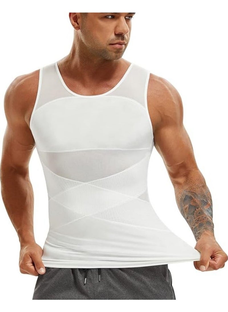 JOGAMS Men Chest Compression Vest Body Shaper Sleeveless Posture Corrector Slimming Tummy Control Waist Trimmer Mesh Tops Compression Shirt for Men Slimming Undershirt Body Shaper Tank top Shapewear Vest  - Image 1